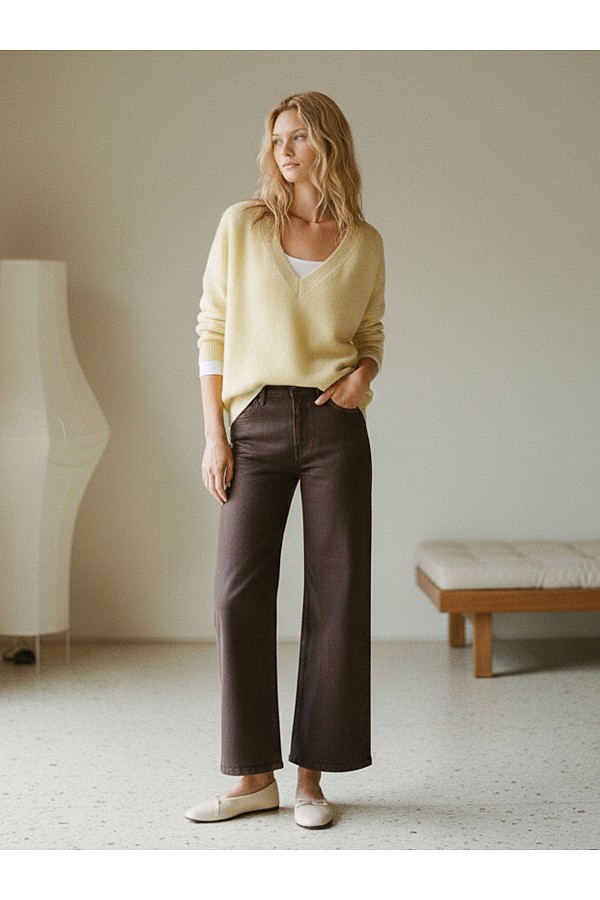 HIGH RISE CHICORY COFFEE COATED WID...